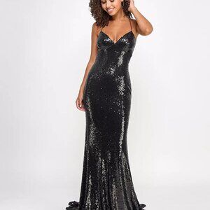B Darlin Juniors' Sequined Strappy-Back Evening Gown Black Size 11/12